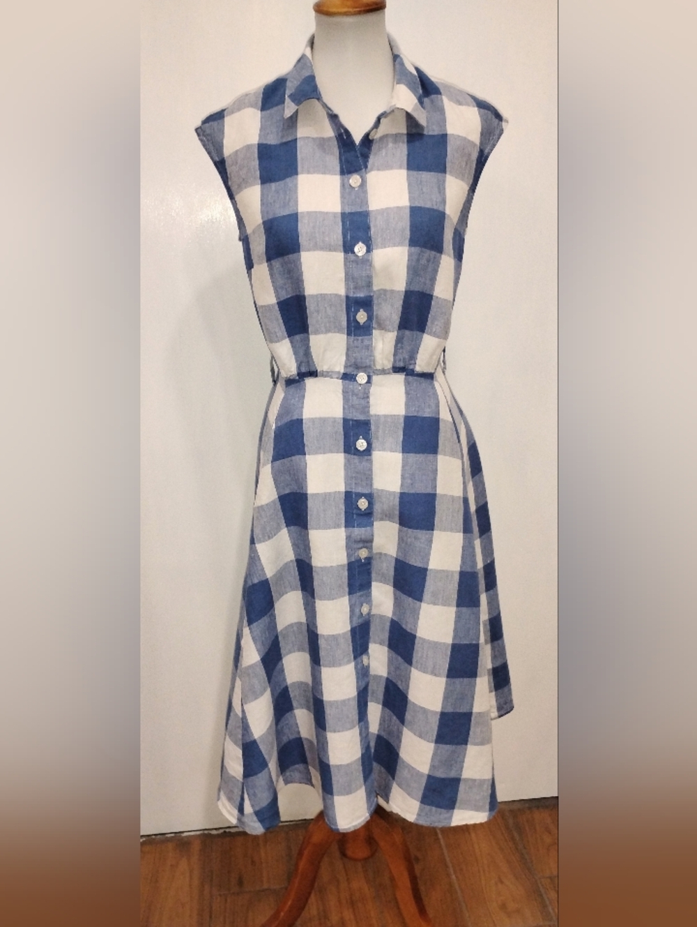 LINEN GINGHAM SUMMER DRESS - Picture 3 of 10